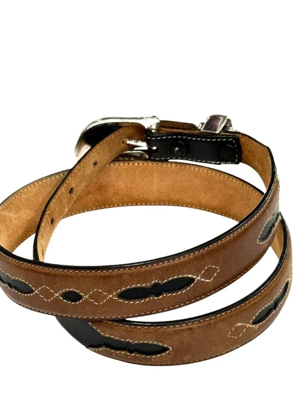 Justin Men's Western Belt Black Brown Leather Silver Toned Buckle Size 34